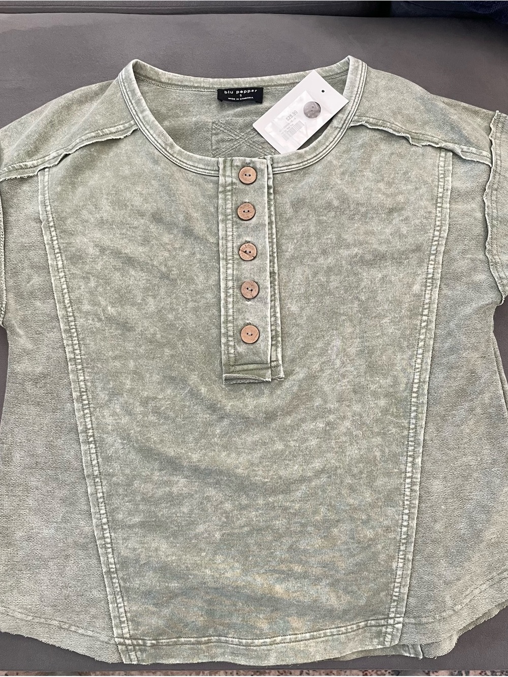 Blu Pepper Sage Green Short Sleeve Henley Tee